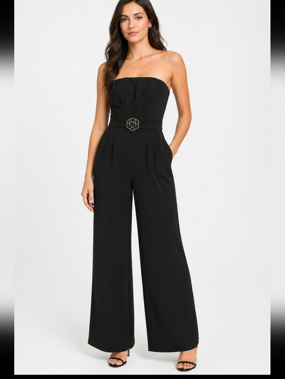 Betsy & Adam Black Strapless Jumpsuit Sz 10 Wide Leg Formal Evening Elegant